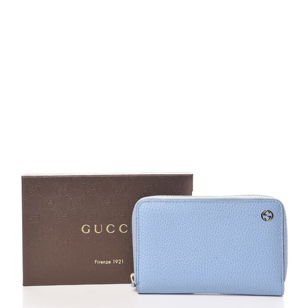 Gucci Original Leather Dollar Calf Wallet in Mineral Blue NEW IN BOX